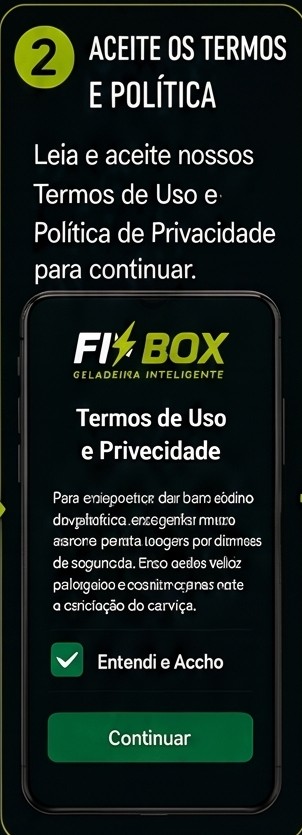 Referência visual do passo 2: Aceite os Termos de Uso e Privacidade